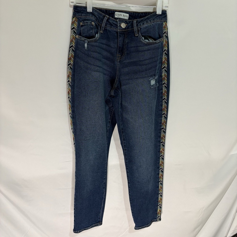 Knox Rose Womens Embroidered Side Striped Skinny Jeans Blue Size 4